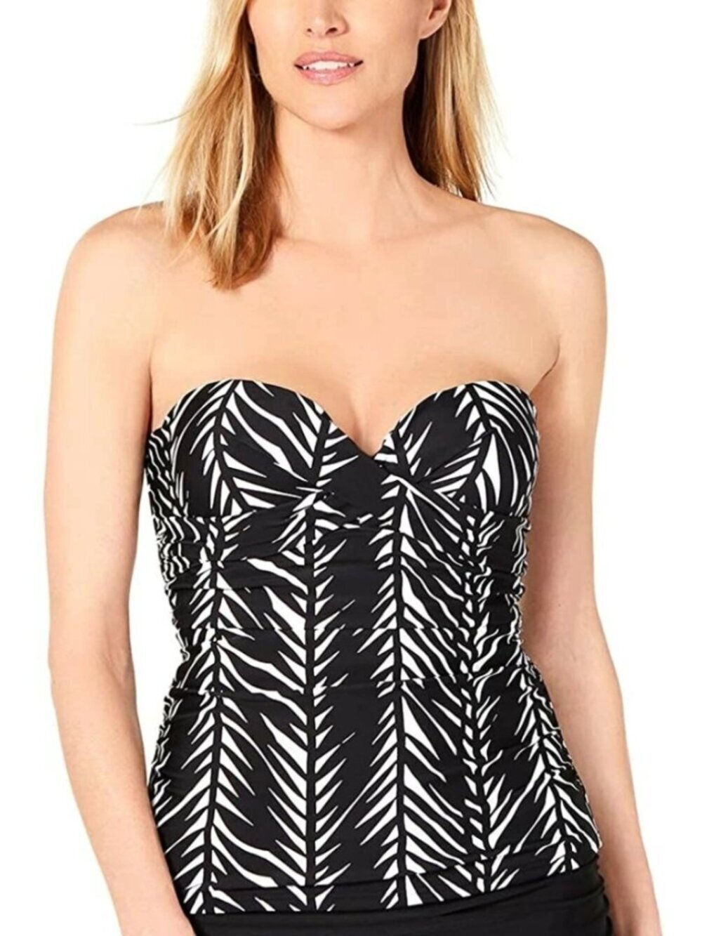Island Escape Underwire Halter Tankini Top Black & White Coastline Fiji Sz 8 NWT